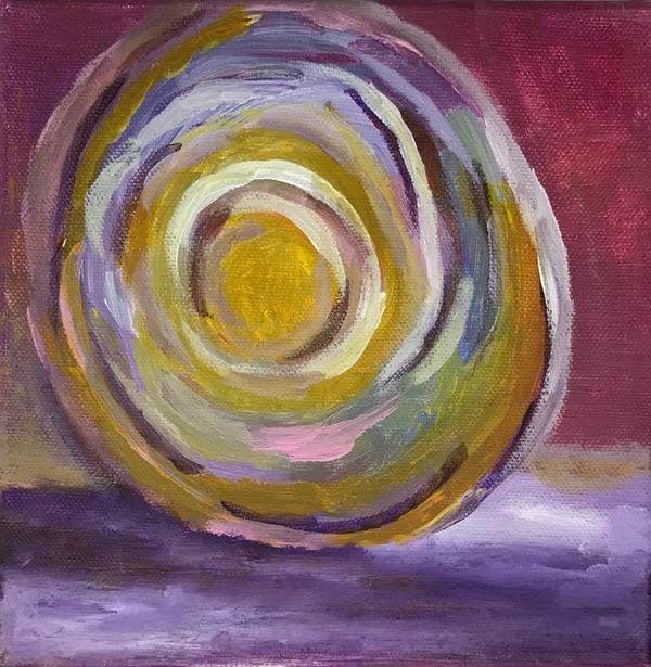 Peinture : une spirale concentrique jaune, blanche et violette