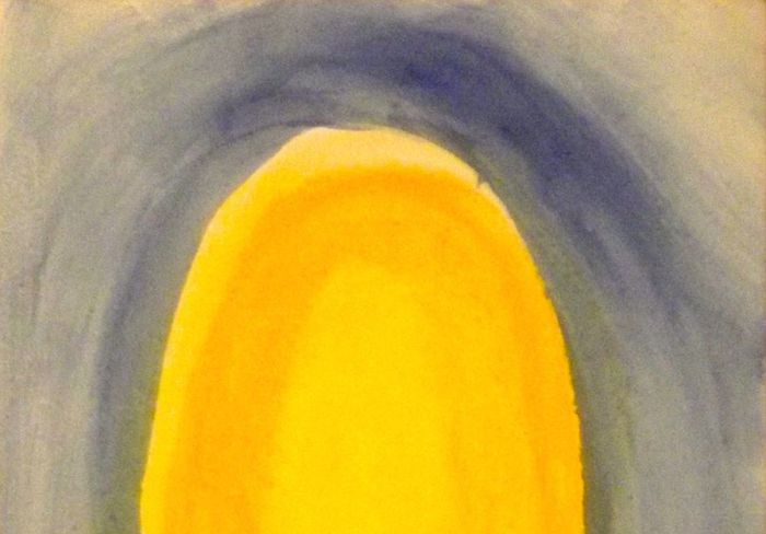 Aquarelle : une arche de lumière jaune sur un fond bleu nuit